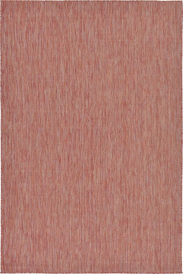 Unique Loom Collection Casual Transitional Solid Heathered Indoor/Outdoor Flatweave Area Rug (6' 1" x 9' Rectangle, Rust Red/Beige)