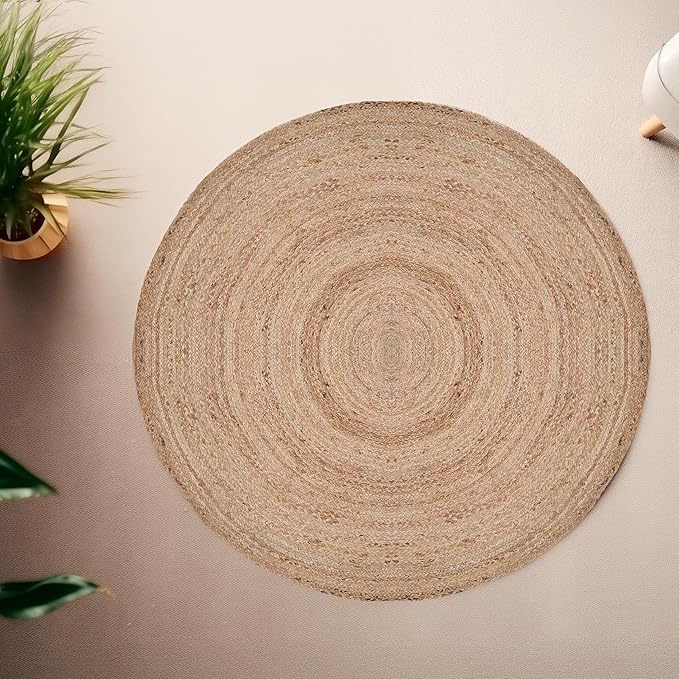 Craft Trade Handwoven Jute Area Rug 3 feet Round Vintage Braided Reversible Farmhouse Rug - Natural, Handmade Boho Charm Eco Friendly Rugs for Bedroom,Kitchen,Living Room-36X36 Inche