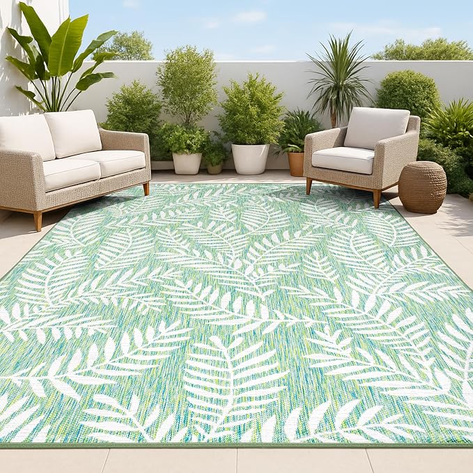 JONATHAN Y Palm Frond Indoor Outdoor Area Rug 3X5 Cream/Green, Nevis for Backyard, Patio, Porch, Easy-Cleaning, High Traffic, Pet-Friendly, Non-Shedding (SMB119G-3)
