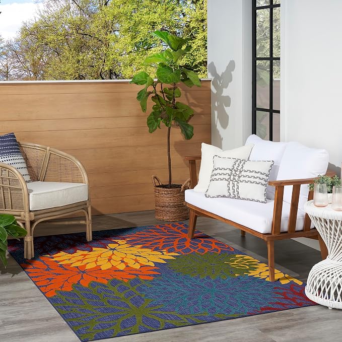 Nourison Home Aloha Navy Multicolor 3'6" x 5'6" Area Rug - Easy Clean, Non Shedding, Bed Room, Living Room, Dining Room, Kitchen (4' x 6')