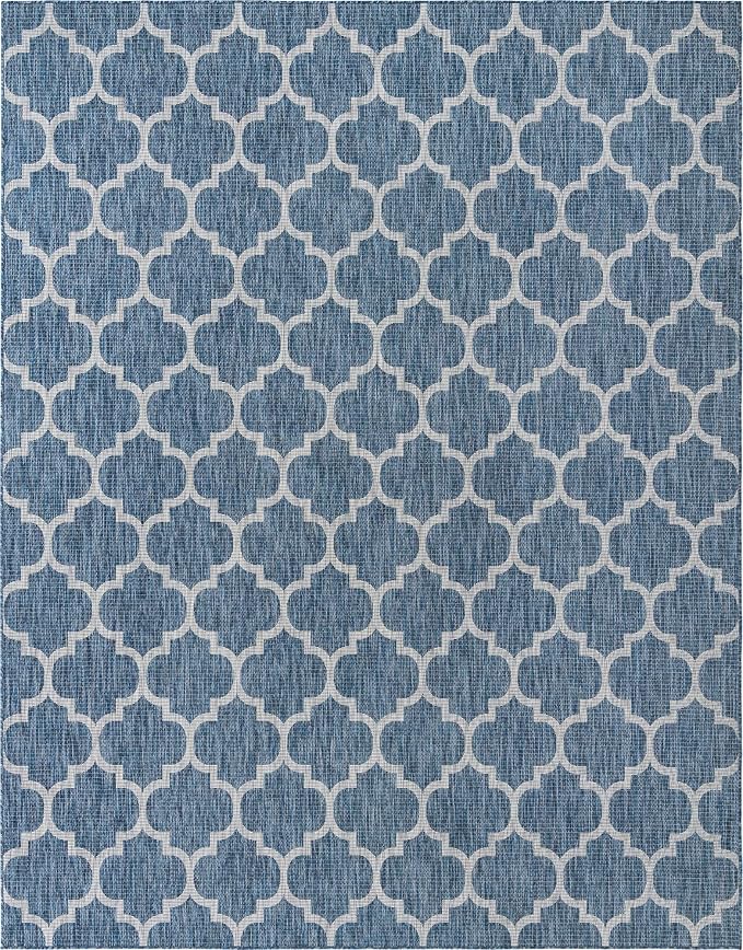 Unique Loom Outdoor Trellis Collection Area Rug (10' x 14' 1" Rectangle, Navy Blue/ Ivory)