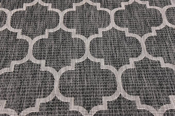 Unique Loom Outdoor Trellis Collection Area Rug (5' 1" x 8' Rectangle, Black/ Ivory)