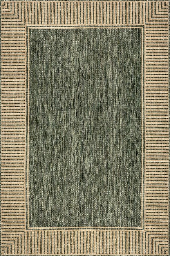 Nuloom Asha Green/Brown, 9'6" x 12', Casual, Striped Border, Soft and Cozy, High Traffic, Easy Clean, Durable Area Rug for Indoor/Outdoor Patio, Deck, Porch, Garden, Courtyard
