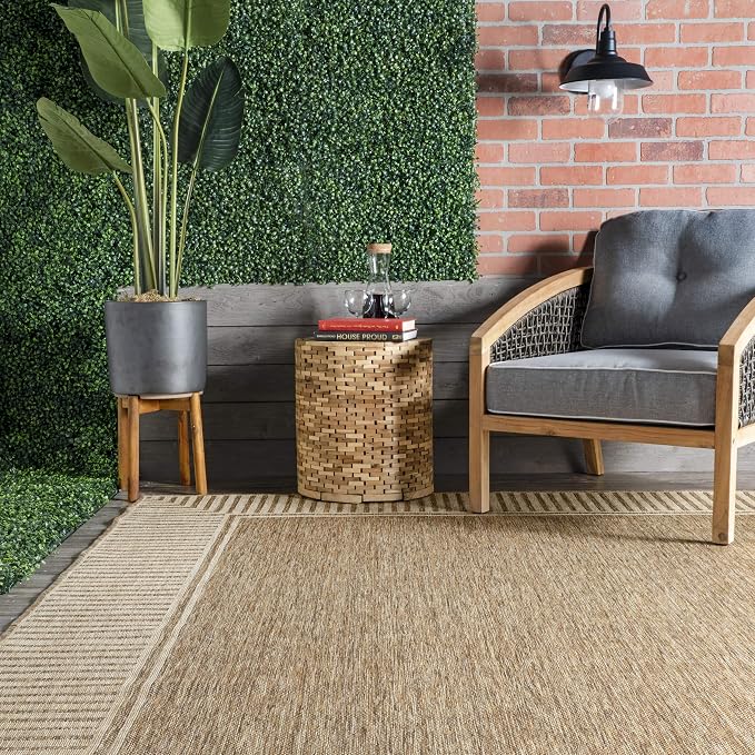 nuLOOM Asha Light Brown Bordered Indoor/Outdoor Area Rug, 5' x 8'