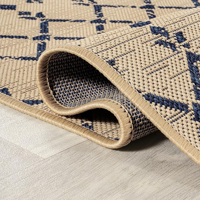 JONATHAN Y Moroccan Geometric Indoor Outdoor Area Rug 8X10 Beige/Navy, Ourika Textured Weave for Backyard, Patio, Porch, Easy-Cleaning, High Traffic, Pet-Friendly, Non-Shedding (SMB108H-8)