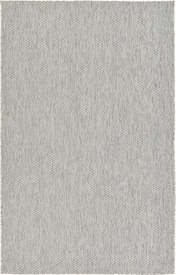 Unique Loom Collection Casual Transitional Solid Heathered Indoor/Outdoor Flatweave Area Rug (5' 3" x 8' Rectangle, Light Gray/Ivory)
