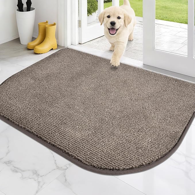 PURRUGS Dirt Trapping Door Mat Half Round 32" x 47", Non-Slip Machine Washable Entry Rug, Entrance Mat, Indoor Front Door Mat, Super Absorbent Entryway Rug for Muddy Shoes & Paws, Heathered Beige