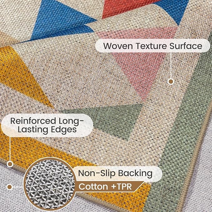 Washable Checkered Easy Jute Rug 5x7, Colorful Checkerboard Geometric Modern Outdoor Indoor Patio Large Area Rug, Woven Thin Carpet Mat for Living Room Bedroom Classroom Kids Nursery Play Room