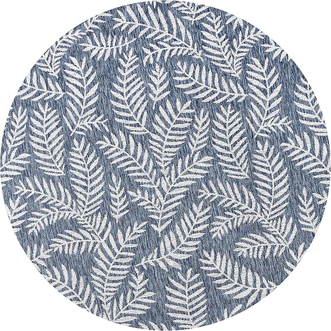 JONATHAN Y Palm Frond Indoor Outdoor Round Area Rug 4 Ft Navy/Ivory, Nevis for Backyard, Patio, Porch, Easy-Cleaning, High Traffic, Pet-Friendly, Non-Shedding (SMB119B-4R)
