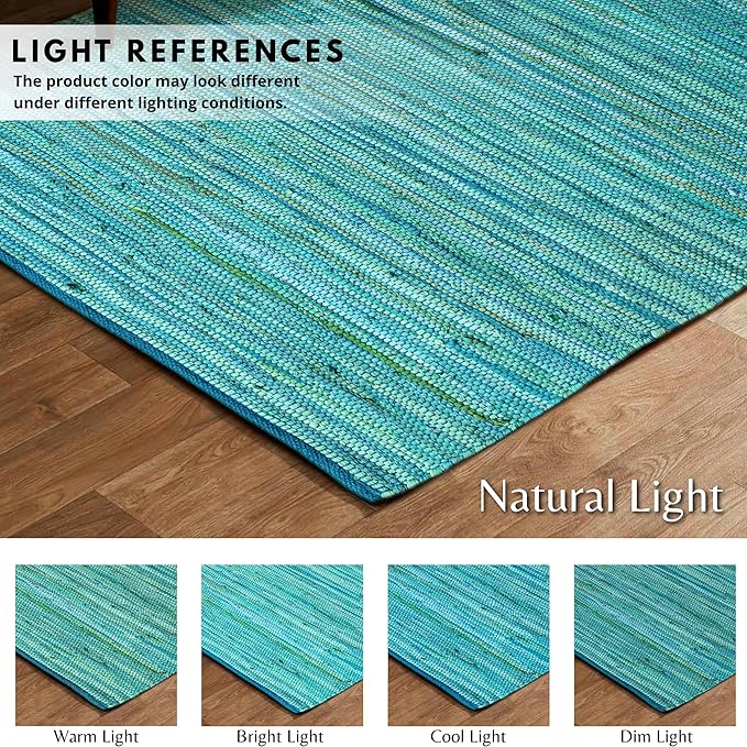 Ramanta Home 100% Cotton Hand Woven Tonal Chindi Rag Rug 3'x5' - Teal, Recycled Reversible Rugs, Boho Rustic Farmhouse Rugs for Living Room, Dinning Room, Kitchen Floor Mats - 36"x60"
