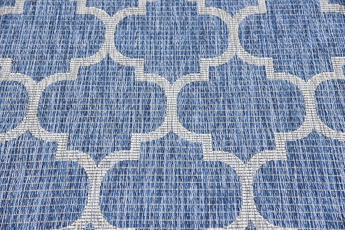 Unique Loom Outdoor Trellis Collection Area Rug (4' 1" x 6' 1" Rectangle, Navy Blue/ Ivory)