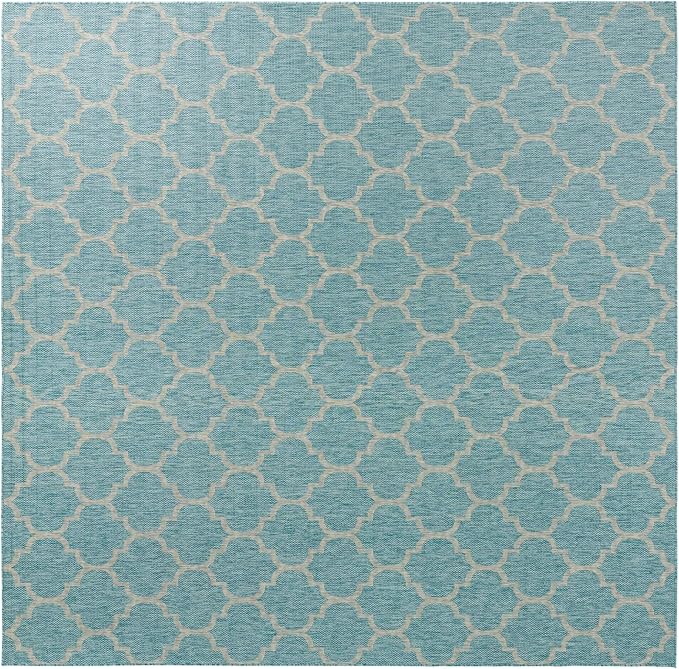 Unique Loom Outdoor Trellis Collection Area Rug - Trellis (Square 13' 0" x 13' 0", Aquamarine/ Gray)