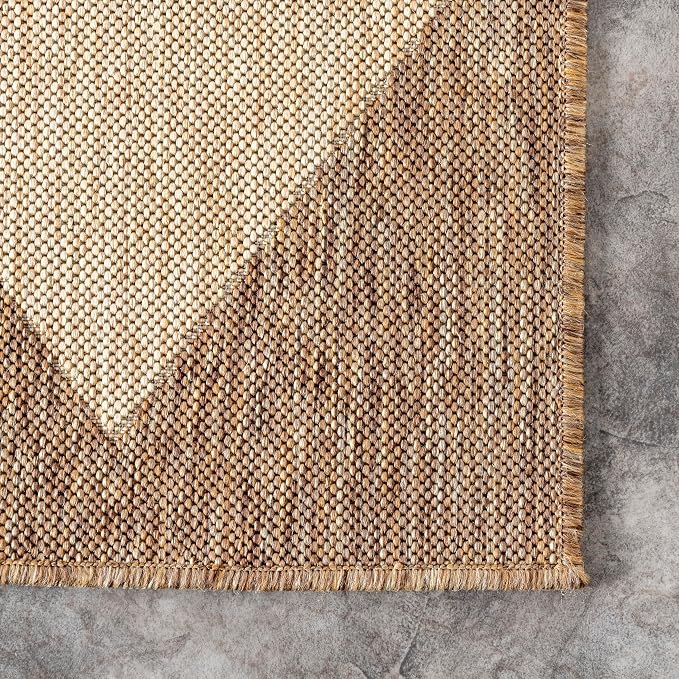 nuLOOM Outdoor Performance Collection Sabina Brown/Ivory, 6'7" x 9', Soft, High Traffic, Stain Resistant, Easy Clean, Durable Area Rug for Indoor/Outdoor Patio, Deck, Porch, Garden, Courtyard