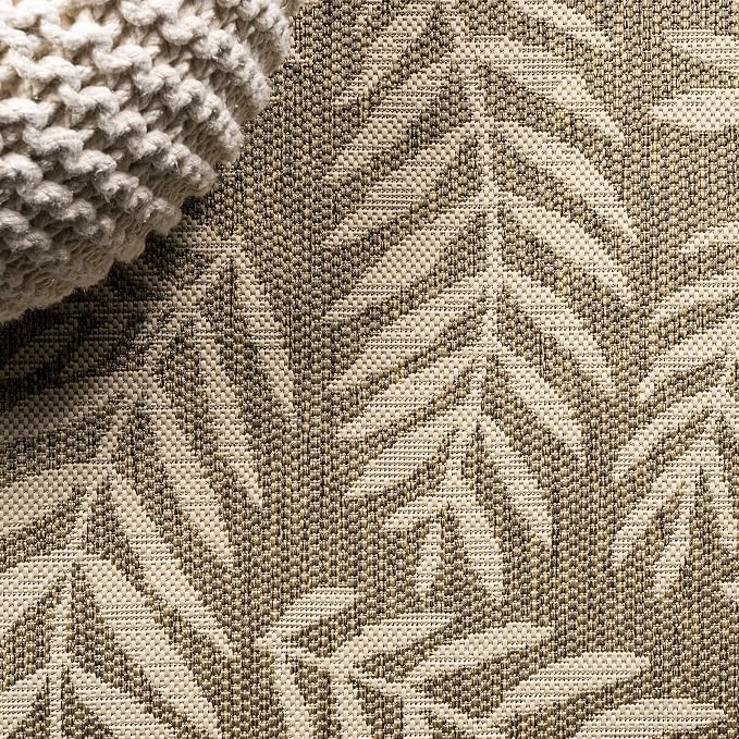 JONATHAN Y Palm Frond Indoor Outdoor Square Area Rug 5X5 Brown/Beige, Nevis for Backyard, Patio, Porch, Easy-Cleaning, High Traffic, Pet-Friendly, Non-Shedding (SMB119A-5SQ)