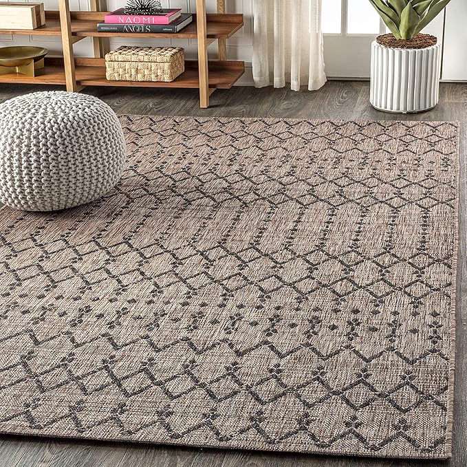 JONATHAN Y Moroccan Geometric Indoor Outdoor Area Rug 6X9 Natural/Black, Ourika Textured Weave for Backyard, Patio, Porch, Easy-Cleaning, High Traffic, Pet-Friendly, Non-Shedding (SMB108D-6)