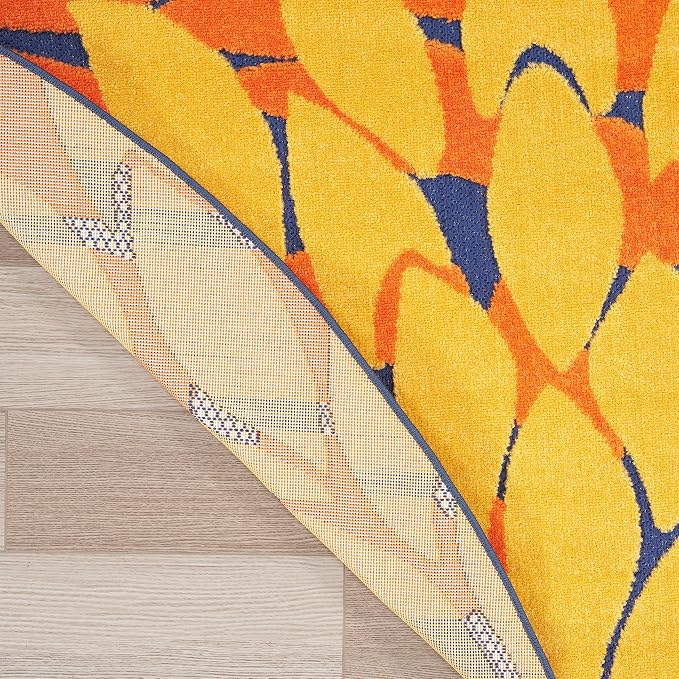 Nourison Home Aloha Navy Multicolor 5'3" x Round Area Rug - Easy Clean, Non Shedding, Bed Room, Living Room, Dining Room, Kitchen (5' x Round)