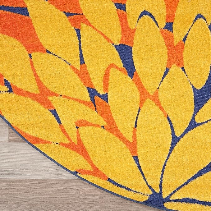 Nourison Home Aloha Navy Multicolor 7'10" x Round Area Rug - Easy Clean, Non Shedding, Bed Room, Living Room, Dining Room, Kitchen (8' x Round)