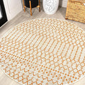 JONATHAN Y Moroccan Geometric Indoor Outdoor Round Area Rug 5 Ft Cream/Orange, Ourika Textured Weave for Backyard, Patio, Porch, Easy-Cleaning, High Traffic, Pet-Friendly, Non-Shedding (SMB108O-5R)