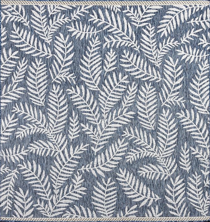 JONATHAN Y Palm Frond Indoor Outdoor Square Area Rug 6X6 Navy/Ivory, Nevis for Backyard, Patio, Porch, Easy-Cleaning, High Traffic, Pet-Friendly, Non-Shedding (SMB119B-6SQ)