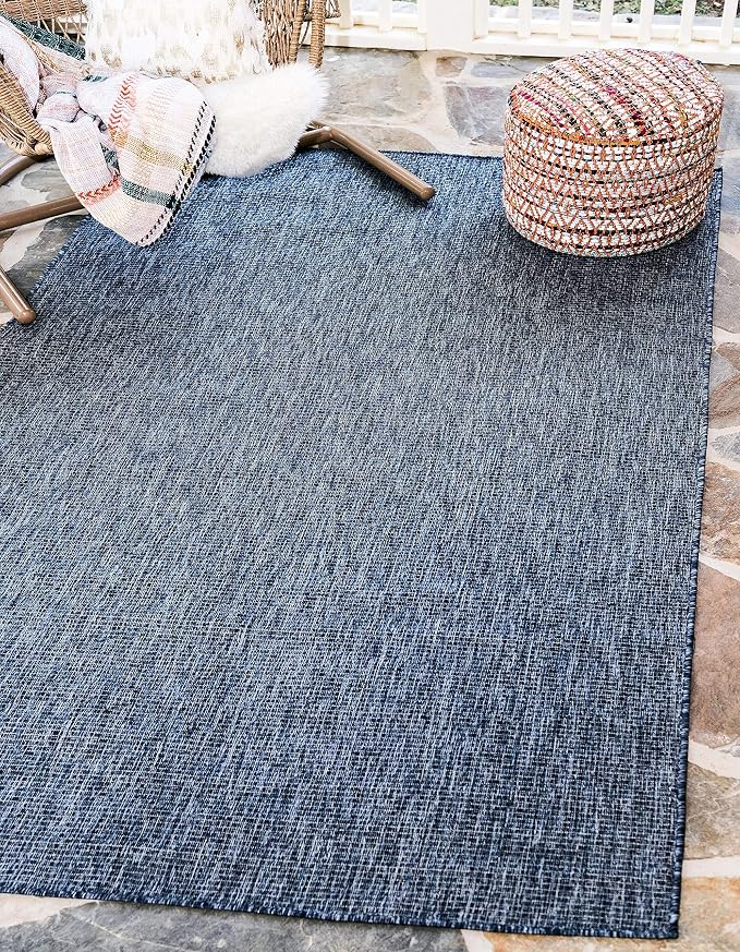 Unique Loom Collection Casual Transitional Solid Heathered Indoor/Outdoor Flatweave Area Rug (4' 1" x 6' 1" Rectangle, Blue/Navy Blue)