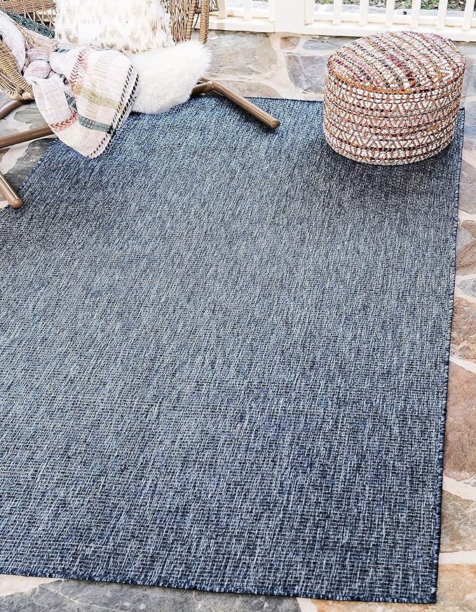Unique Loom Collection Casual Transitional Solid Heathered Indoor/Outdoor Flatweave Area Rug (8' x 11' 4" Rectangle, Blue/Navy Blue)