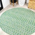 JONATHAN Y Moroccan Geometric Indoor Outdoor Round Area Rug 5 Ft Green/Cream, Ourika Textured Weave for Backyard, Patio, Porch, Easy-Cleaning, High Traffic, Pet-Friendly, Non-Shedding (SMB108L-5R)