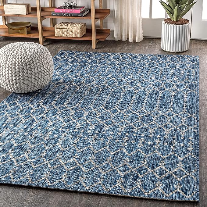 JONATHAN Y Moroccan Geometric Indoor Outdoor Area Rug 9X12 Navy/Light Gray, Ourika Textured Weave for Backyard, Patio, Porch, Easy-Cleaning, High Traffic, Pet-Friendly, Non-Shedding (SMB108B-9)
